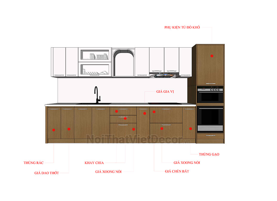 Noithatvietdecor Tủ bếp hiện đại chữ L, gỗ công nghiệp MDF chống ẩm phủ melamine An Cường
