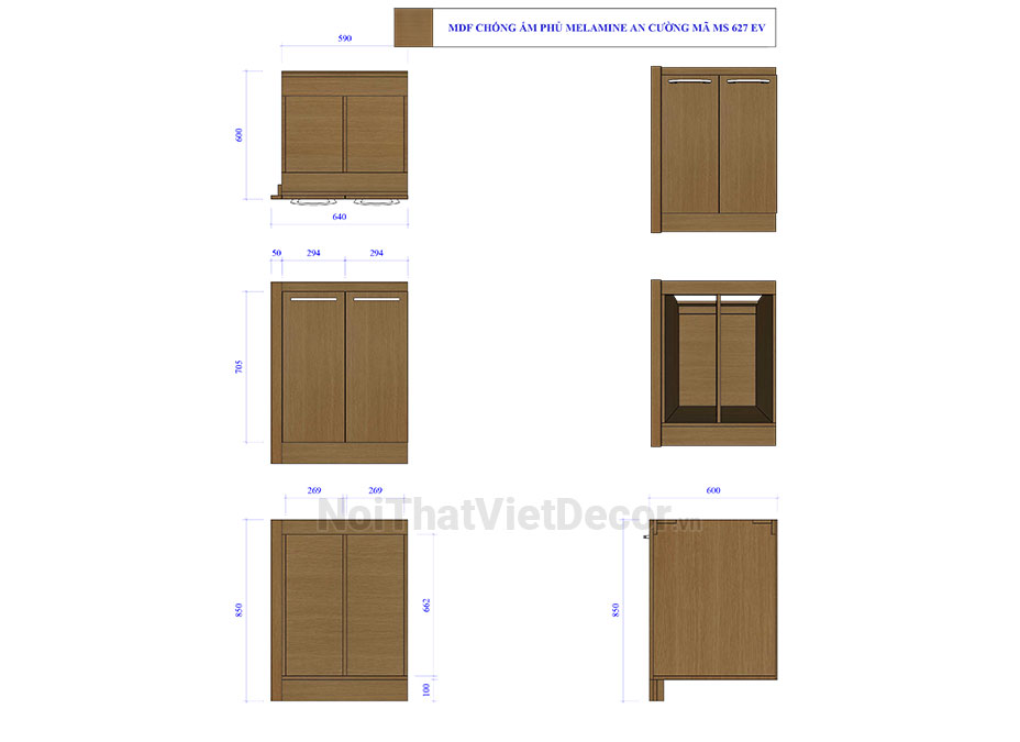 Noithatvietdecor Tủ bếp hiện đại chữ L, gỗ công nghiệp MDF chống ẩm phủ melamine An Cường