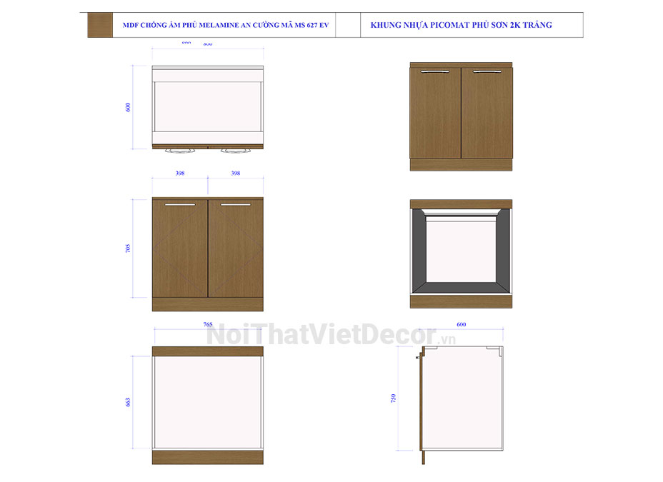 Noithatvietdecor Tủ bếp hiện đại chữ L, gỗ công nghiệp MDF chống ẩm phủ melamine An Cường