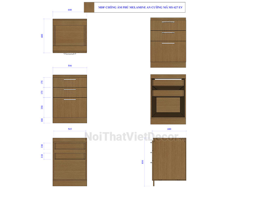 Noithatvietdecor Tủ bếp hiện đại chữ L, gỗ công nghiệp MDF chống ẩm phủ melamine An Cường