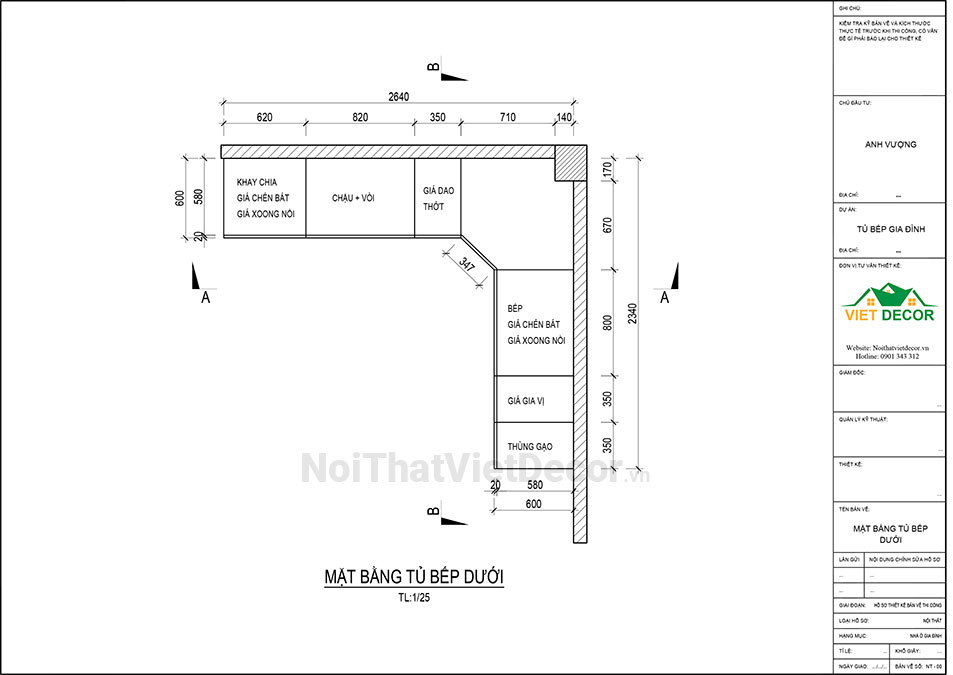 Tủ bếp hiện đại chữ L, khung inox 304 sơn tĩnh điện, cánh kính sơn màu viền nhôm, mặt đá nhân tạo cao cấp Vicostone BQ100, ốp tường kính cường lực 8mmsơn màu chỉ gương - Thiết kế chi tiết thi công
