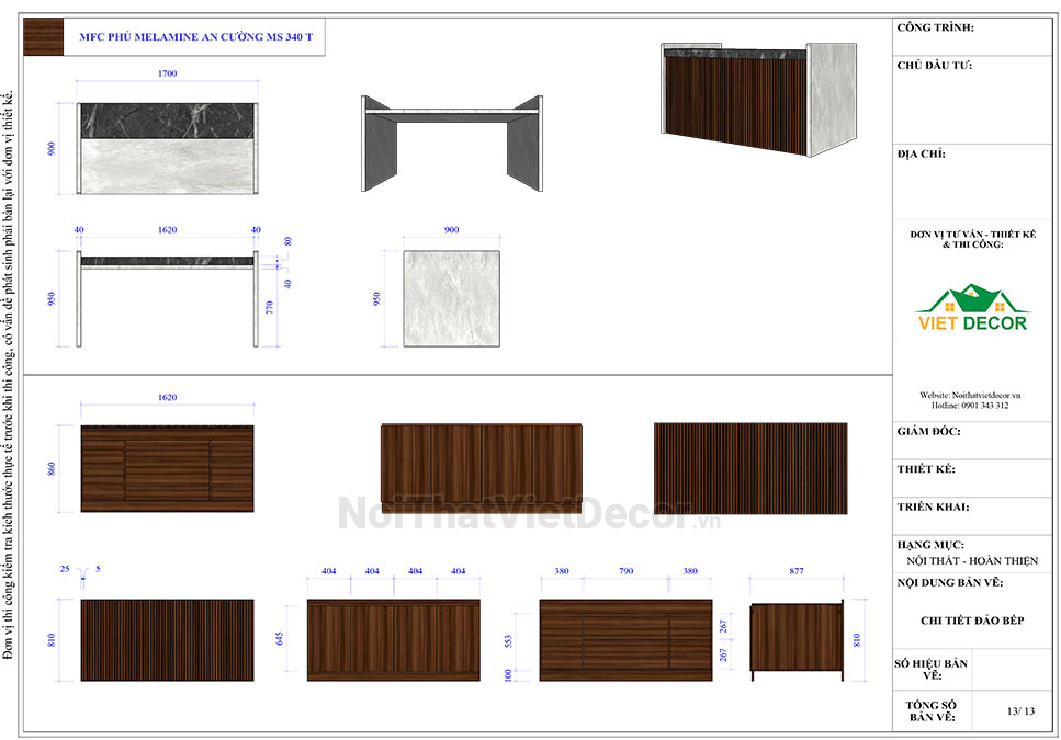 Noithatvietdecor Tủ bếp hiện đại chữ L, gỗ công nghiệp MDF chống ẩm phủ melamine An Cường