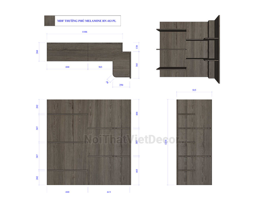 Noithatvietdecor Tủ bếp hiện đại chữ L, gỗ công nghiệp MDF chống ẩm phủ melamine Hồng Nghi