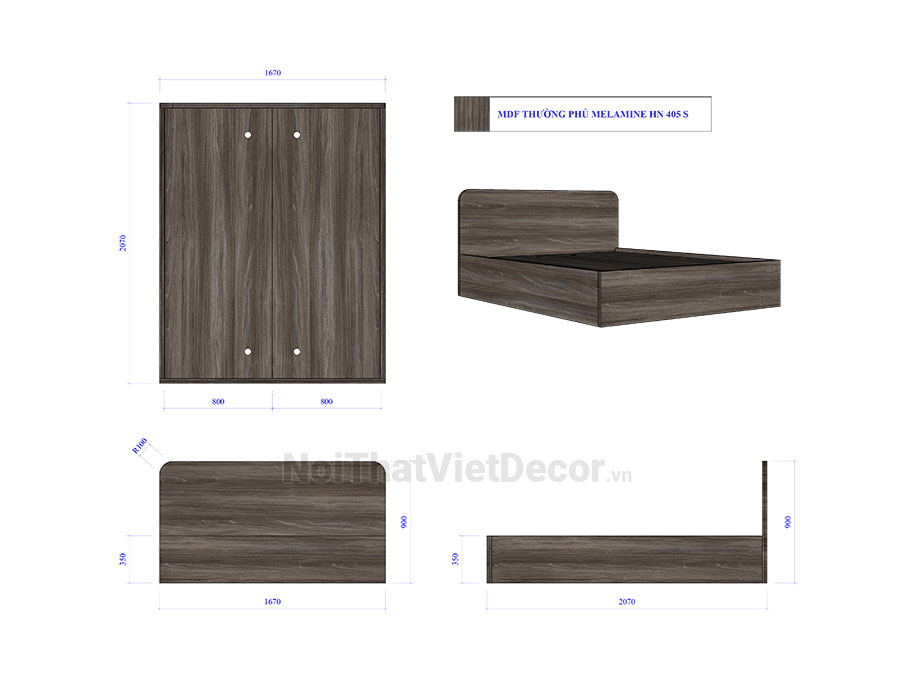 Noithatvietdecor Tủ bếp hiện đại chữ L, gỗ công nghiệp MDF chống ẩm phủ melamine Hồng Nghi