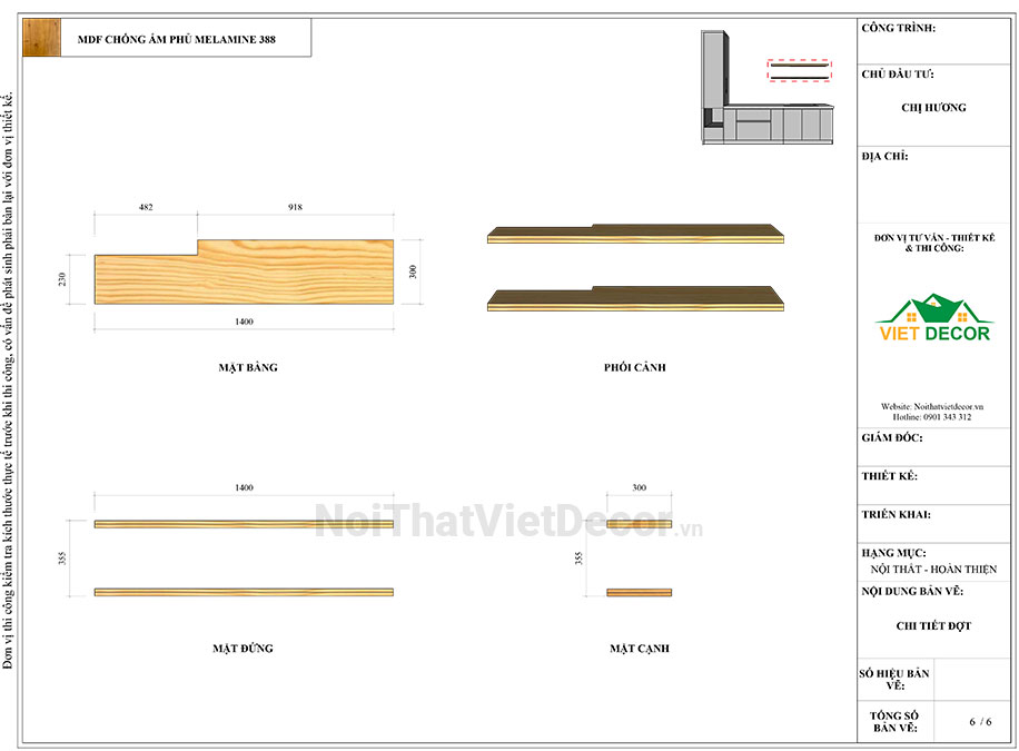 Tủ bếp hiện đại chữ I, gỗ công nghiệp An Cường MDF lõi xanh chống ẩm phủ melamine, mặt đá nhân tạo cao cấp solid surface S028 - Bản vẽ thiết kế chi tiết thi công