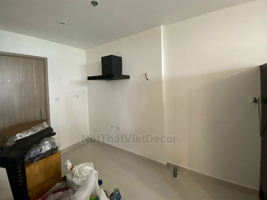 Tủ bếp hiện đại chữ I, gỗ công nghiệp An Cường MDF lõi xanh chống ẩm phủ melamine, mặt đá nhân tạo cao cấp solid surface S028 - Khảo sát