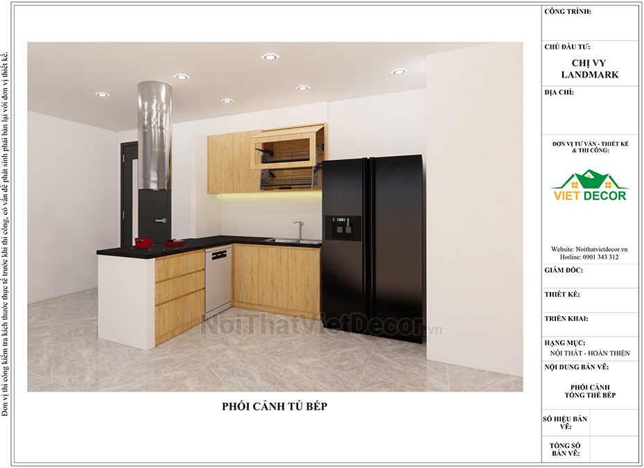 Noithatvietdecor Tủ bếp hiện đại chữ L, gỗ công nghiệp gỗ ghép phủ veneer vân sồi