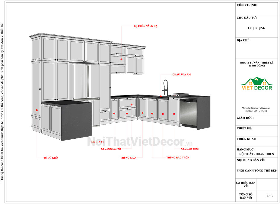 Noithatvietdecor Tủ bếp tân cổ điển chữ L có đảo, gỗ công nghiệp MDF chống ẩm phủ melamine An Cường, cánh pano sơn 2k, mặt đá vicostone BQ8390