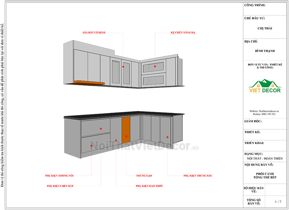 Tủ bếp hiện đại chữ L, khung nhựa Picomat, cánh MDF chống ẩm phủ melamine hoặc acrylic An Cường, mặt đá tự nhiên kim sa đen, ốp tường kính cường lực 8mm sơn màu - Bản vẽ thiết kế chi tiết thi công 2D