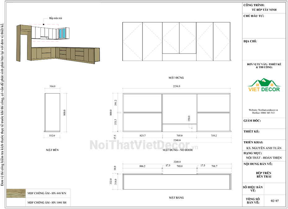 Noithatvietdecor Tủ bếp hiện đại chữ L, gỗ công nghiệp MDF chống ẩm phủ melamine Hồng Nghi