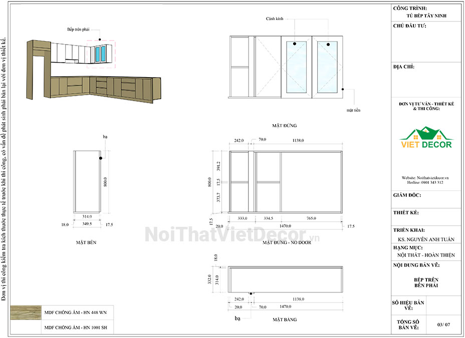 Noithatvietdecor Tủ bếp hiện đại chữ L, gỗ công nghiệp MDF chống ẩm phủ melamine Hồng Nghi