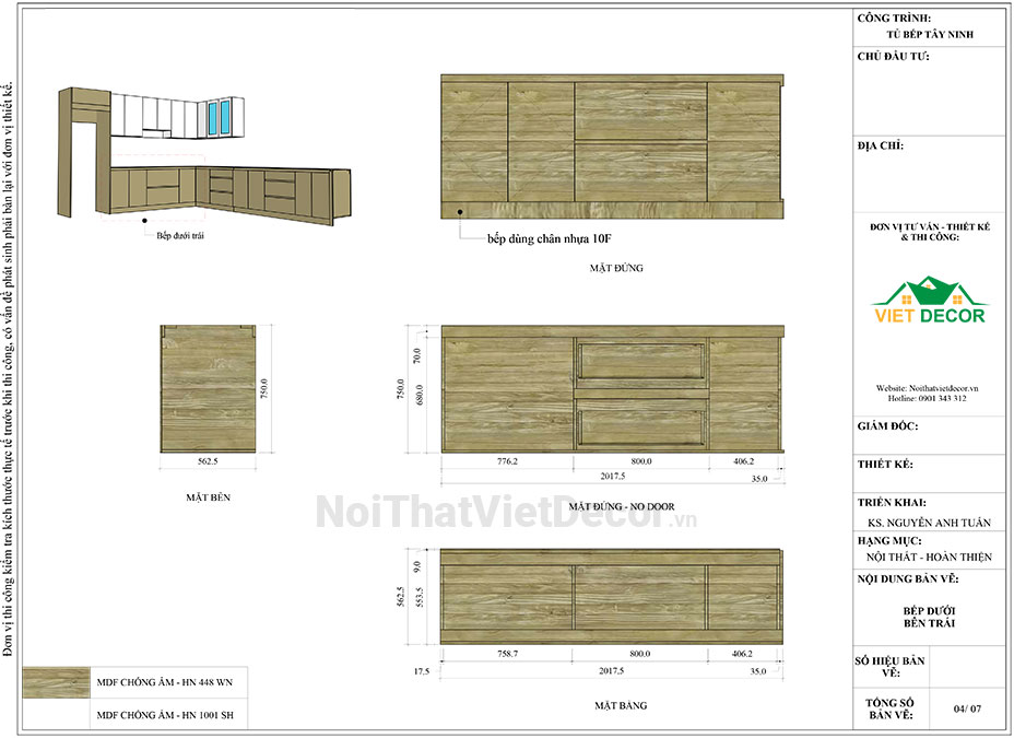 Noithatvietdecor Tủ bếp hiện đại chữ L, gỗ công nghiệp MDF chống ẩm phủ melamine Hồng Nghi
