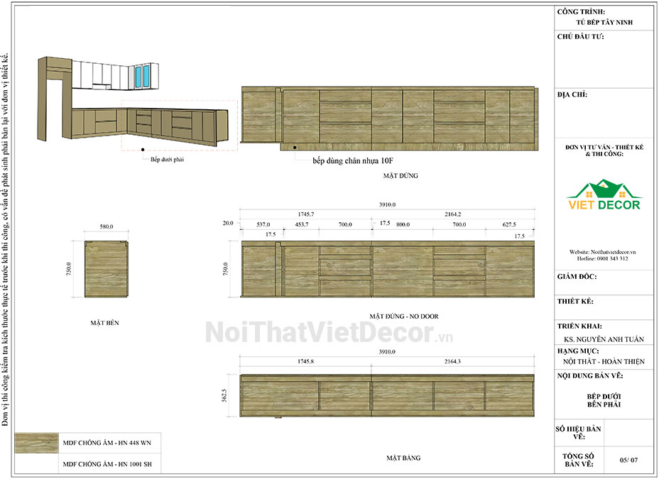 Noithatvietdecor Tủ bếp hiện đại chữ L, gỗ công nghiệp MDF chống ẩm phủ melamine Hồng Nghi