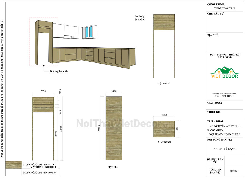Noithatvietdecor Tủ bếp hiện đại chữ L, gỗ công nghiệp MDF chống ẩm phủ melamine Hồng Nghi