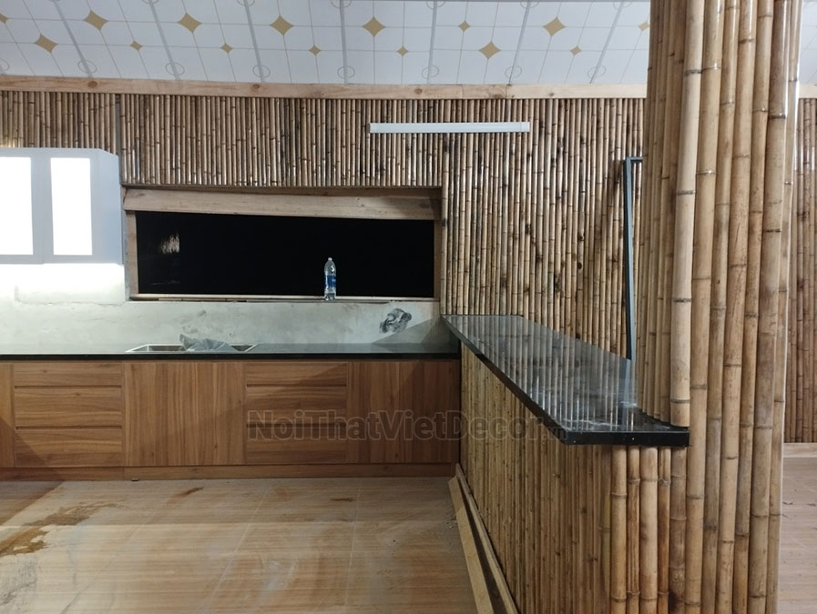 Noithatvietdecor Tủ bếp hiện đại chữ L, gỗ công nghiệp MDF chống ẩm phủ melamine Hồng Nghi