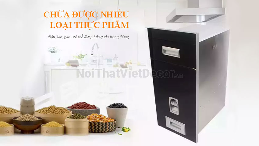 Phụ kiện nội thất Việt Decor phụ kiện lưu trữ tủ bếp thùng gaoj mặt gương đen Inoxen