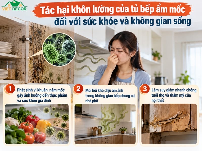 Tác hại khôn lường của tủ bếp ẩm mốc đối với sức khỏe và không gian sống