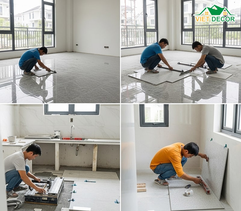 Công tác ốp, lát gạch (gạch sàn, tường WC, bếp)