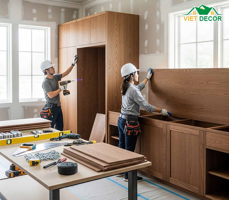 Tủ bếp gỗ công nghiệp (MDF, HDF) phủ Melamine, Acrylic