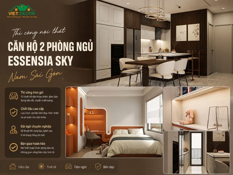 Thi công nội thất căn hộ 2 phòng ngủ Essensia Sky, Nam Sài Gòn