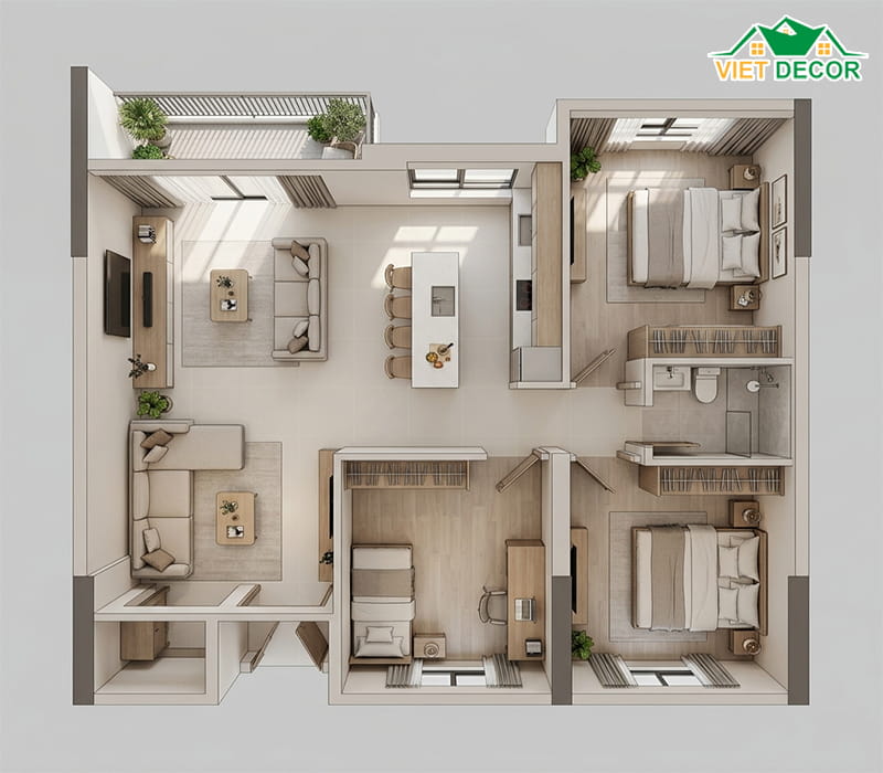 Layout phổ biến cho căn hộ 100m2