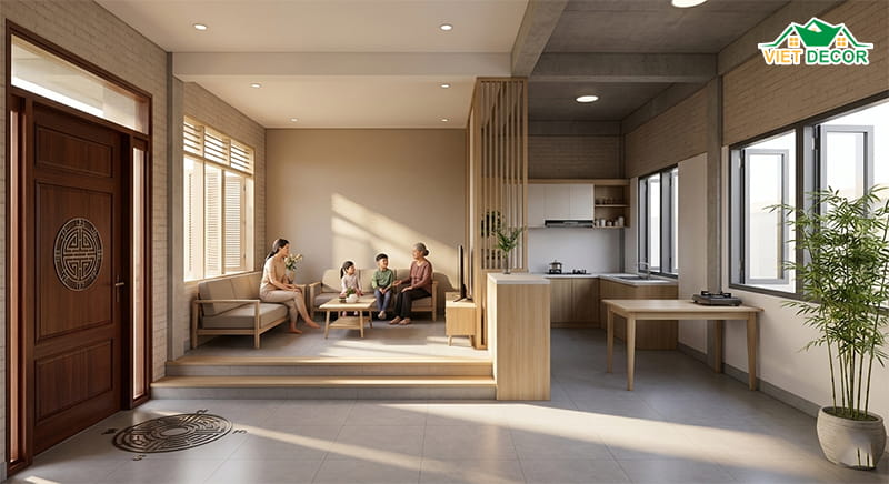 Hướng cửa chính và cách đặt phòng khách