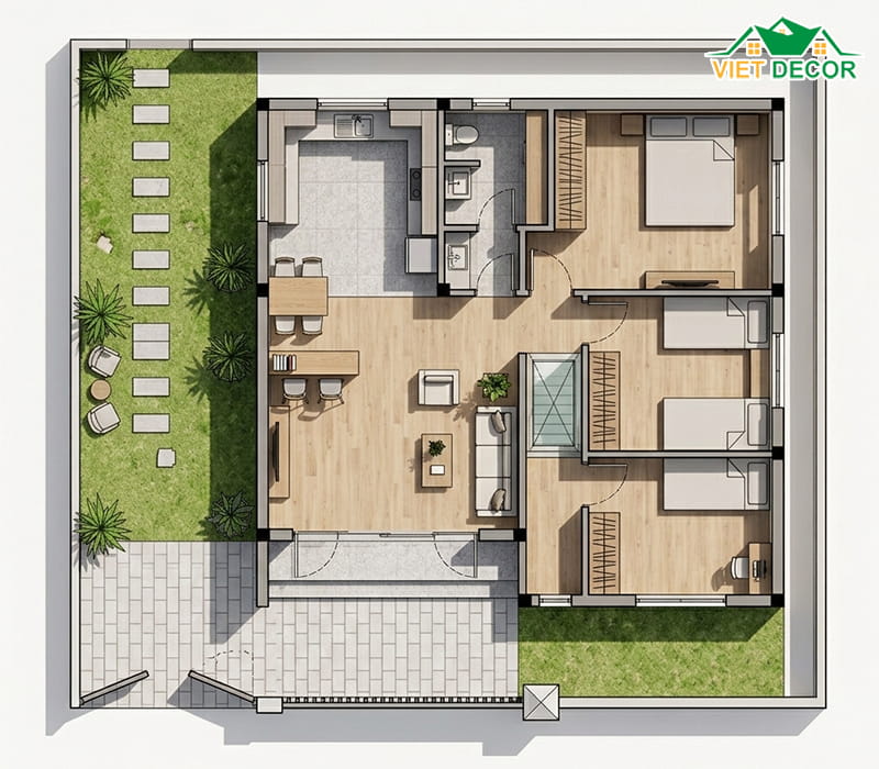 Giải pháp phòng khách liền bếp để ăn gian diện tích