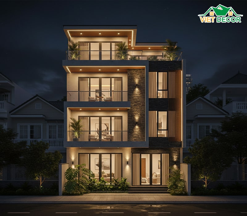 Mẫu nhà mặt tiền 8m sâu 10m có sân vườn nhỏ