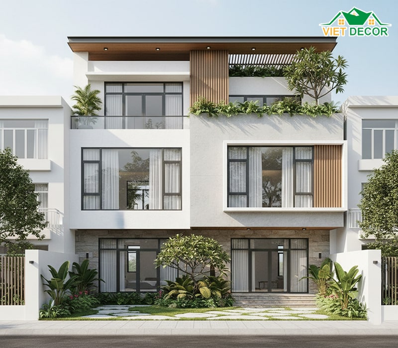 Mẫu nhà mặt tiền 8m sâu 10m có sân vườn nhỏ