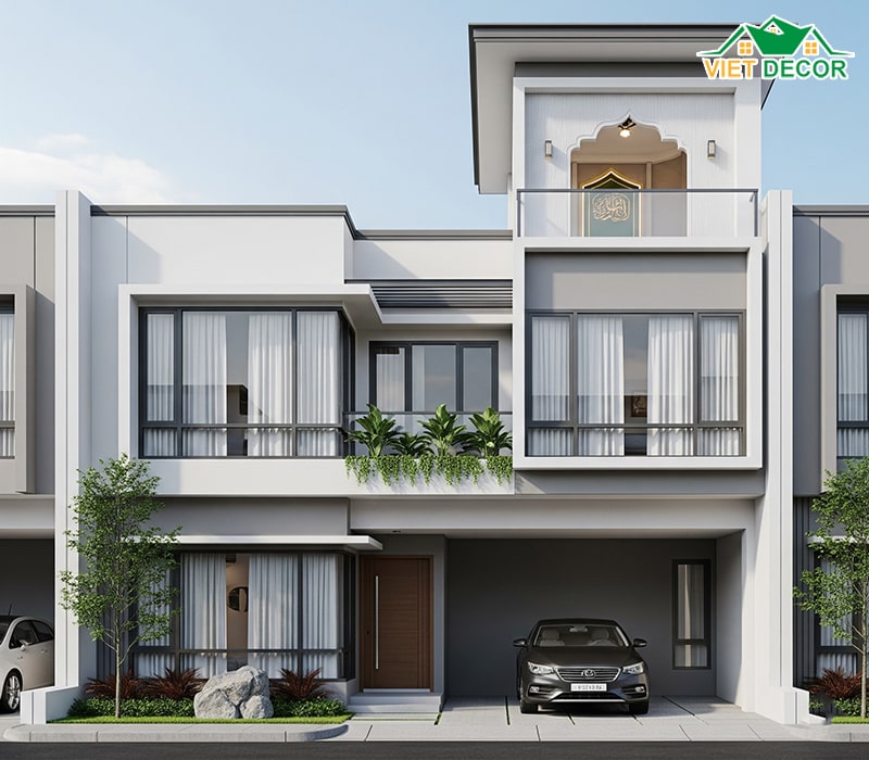 Mẫu nhà ống 2 tầng 1 tum 3 phòng ngủ 1 phòng thờ