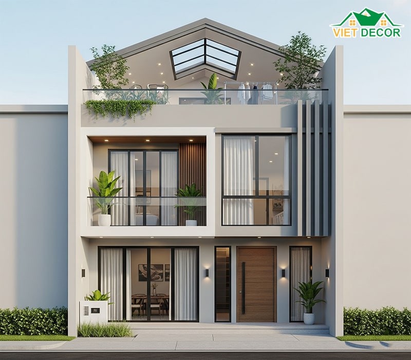Mẫu nhà ống 2 tầng 1 tum 3 phòng ngủ 5x14m
