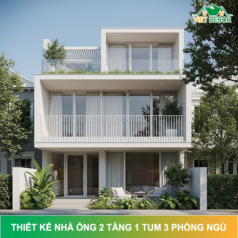 Thiết kế nhà ống 2 tầng 1 tum 3 phòng ngủ