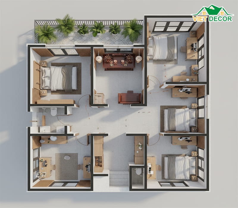 Sơ đồ tầng 2: Khu vực nghỉ ngơi và không gian tâm linh