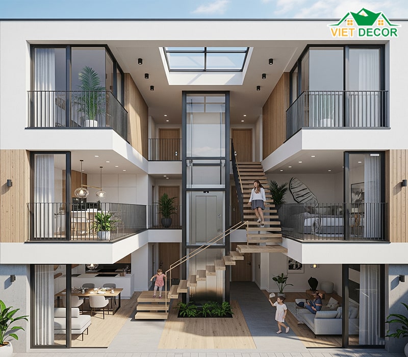 Nhà lệch tầng có giếng trời thông thoáng