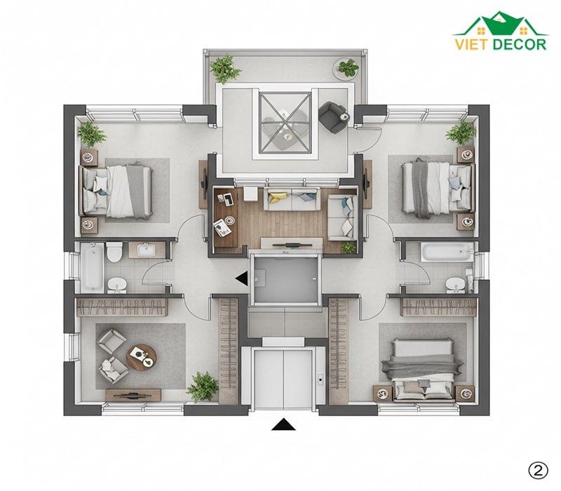 Phân tích bản vẽ mặt bằng tầng 2