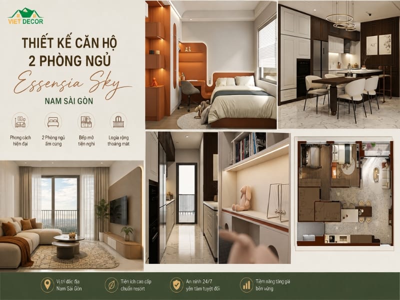 Thiết kế nội thất căn hộ 2 phòng ngủ Essensia Sky, Nam Sài Gòn
