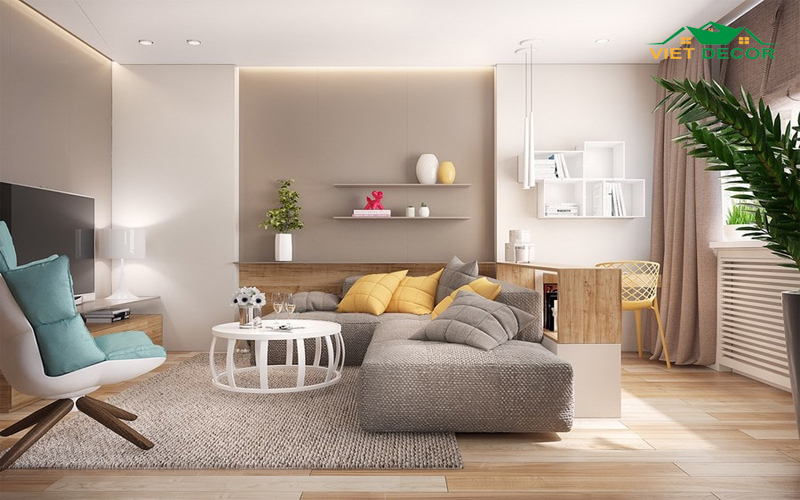 Trang trí phòng khách nhỏ 15m2 kết hợp với cây xanh