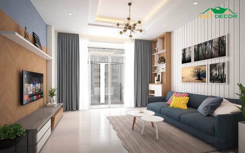 Mẫu thiết kế phòng khách gam màu trung tính