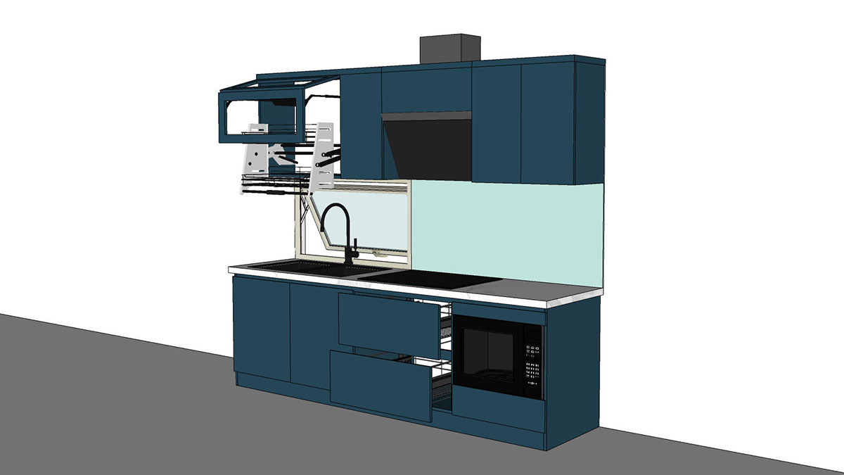 Tủ bếp hiện đại chữ I, gỗ công nghiệp MDF lõi xanh chống ẩm phủ acrylic An Cường