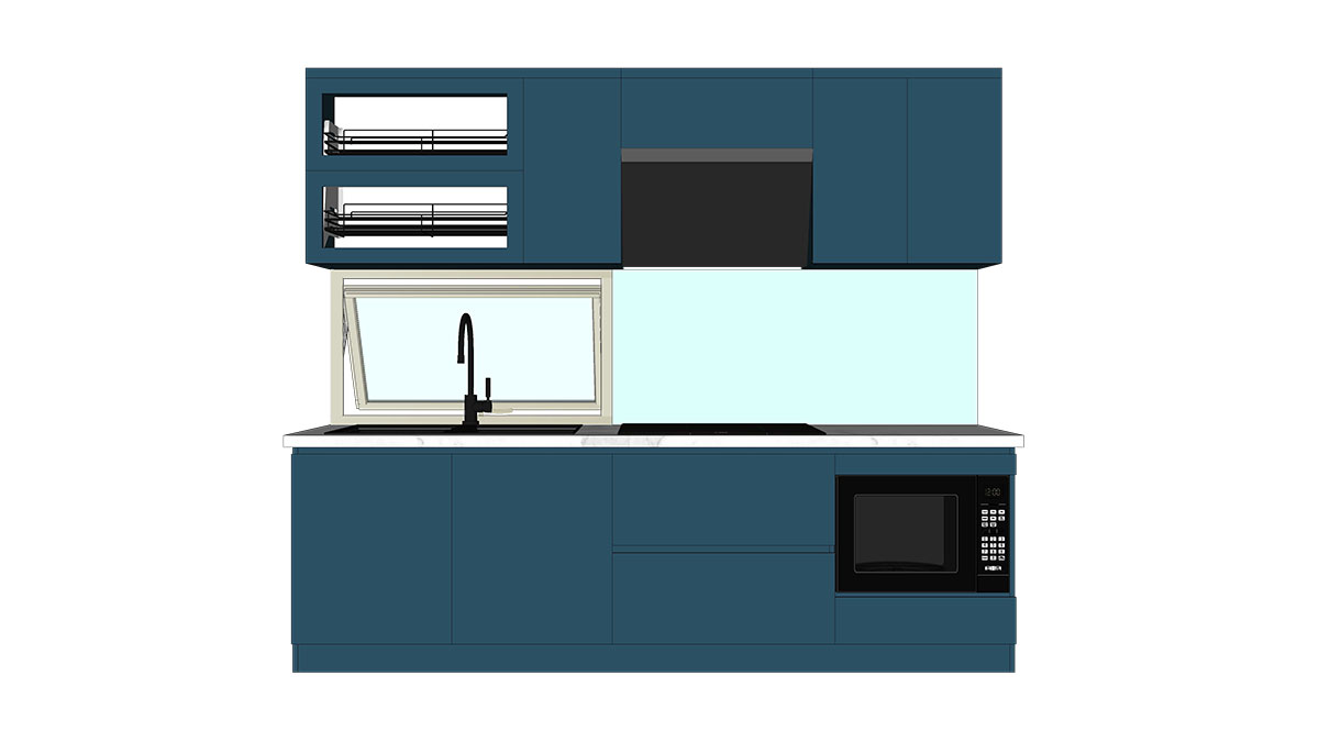 Tủ bếp hiện đại chữ I, gỗ công nghiệp MDF lõi xanh chống ẩm phủ acrylic An Cường