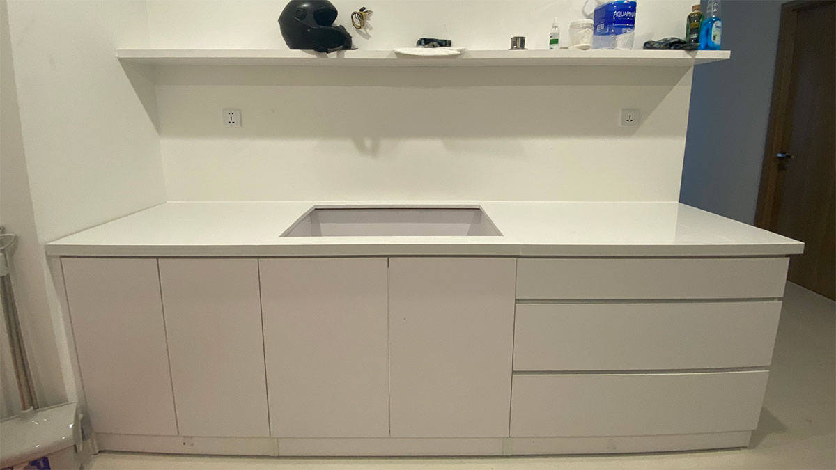 Tủ bếp hiện đại chữ I, gỗ công nghiệp MDF chống ẩm melamine
