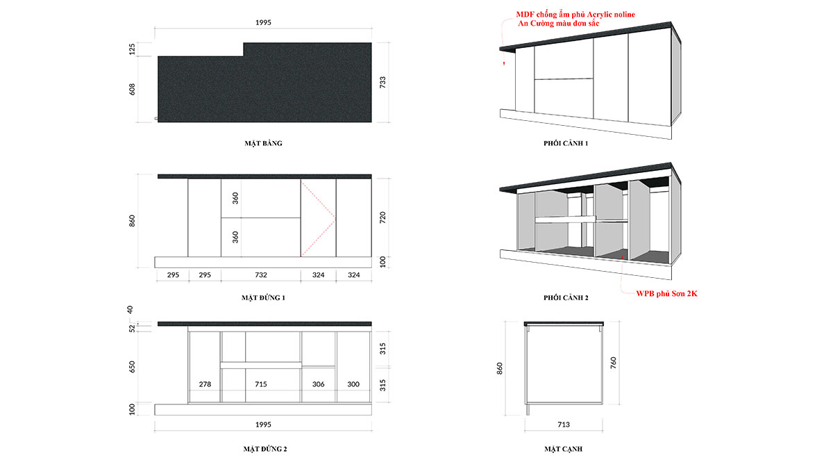 Tủ bếp hiện đại chữ L, gỗ công nghiệp MDF chống ẩm phủ acrylic An Cường