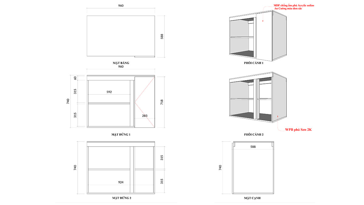 Tủ bếp hiện đại chữ L, gỗ công nghiệp MDF chống ẩm phủ acrylic An Cường