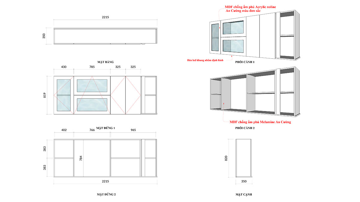 Tủ bếp hiện đại chữ L, gỗ công nghiệp MDF chống ẩm phủ acrylic An Cường
