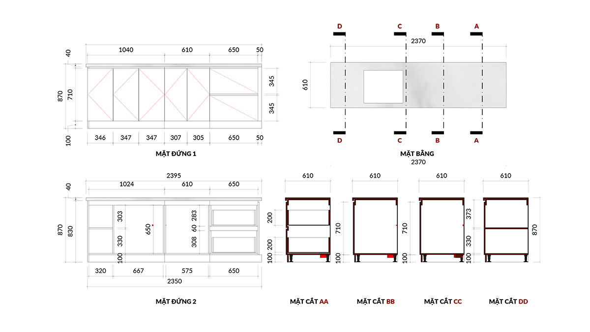 Tủ bếp hiện đại chữ I, gỗ công nghiệp MDF chống ẩm melamine