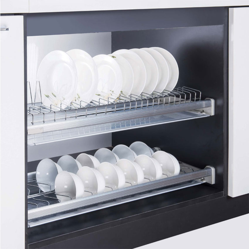 Giá bát đĩa cố định 2 tầng khung nhôm nan tròn Inoxen BCD304-60/70/80/90
