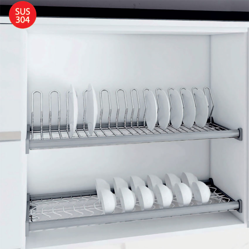 Giá bát đĩa cố định 2 tầng khung nhôm nan oval Inoxen EV8070/80/90