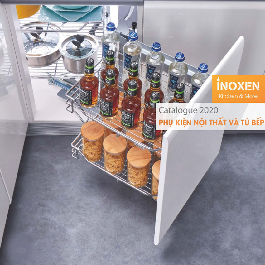 Kệ góc liên hoàn inox nan tròn Inoxen KGT304-90L/R
