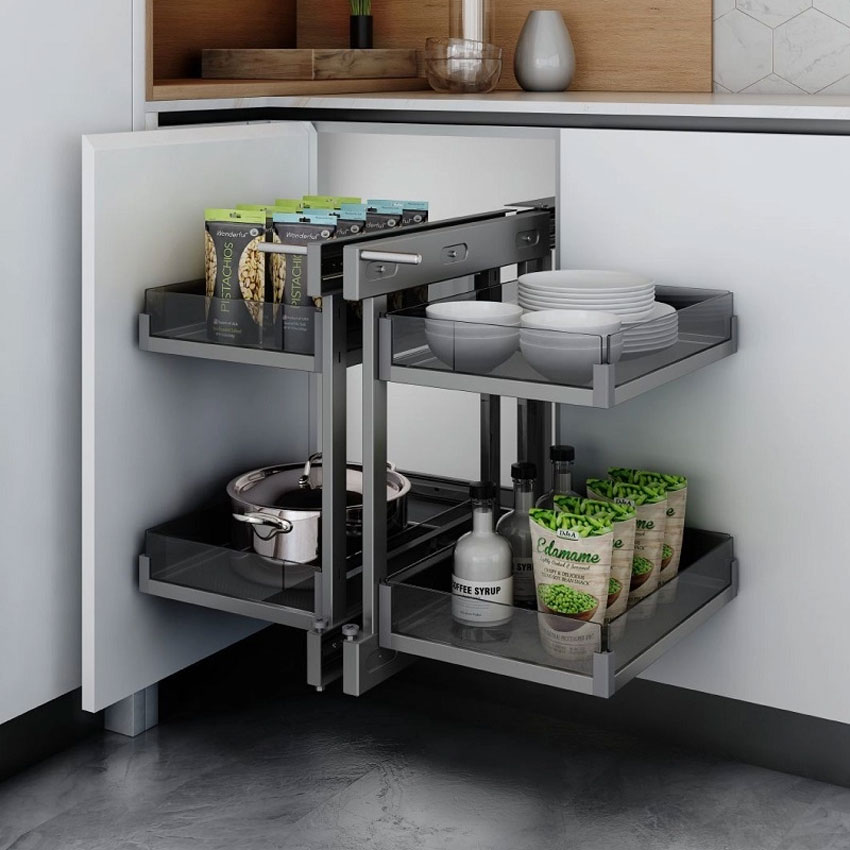 Kệ góc liên hoàn khung nhôm vách kính Inoxen KGA-800ES