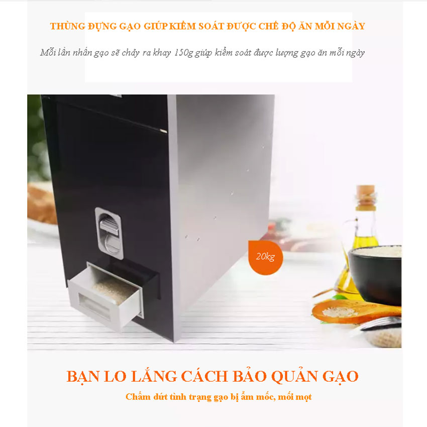 Thùng gạo mặt gương đen Inoxen